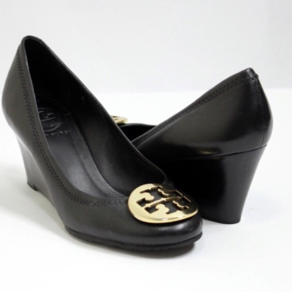 Tori Burch Sophie Black Patent Leather Wedges